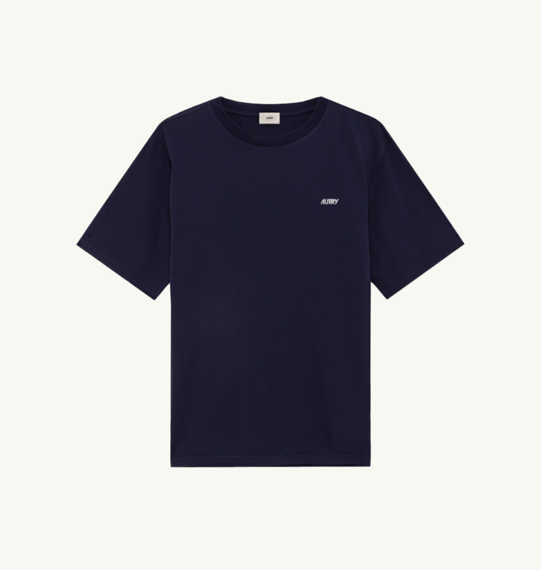 CAMISETA DE ALGODÓN CON LOGO BORDADO AZUL